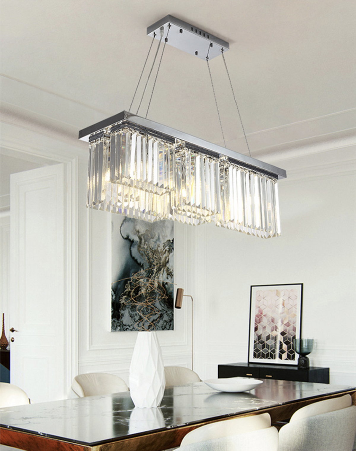 Chrome Rectangle Crystal Chandelier