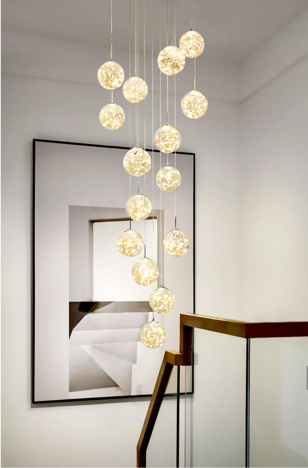 Balle Be Crystal Ball Staircase Chandelier- Smokey Grey/Cognac - Reflect Lighting
