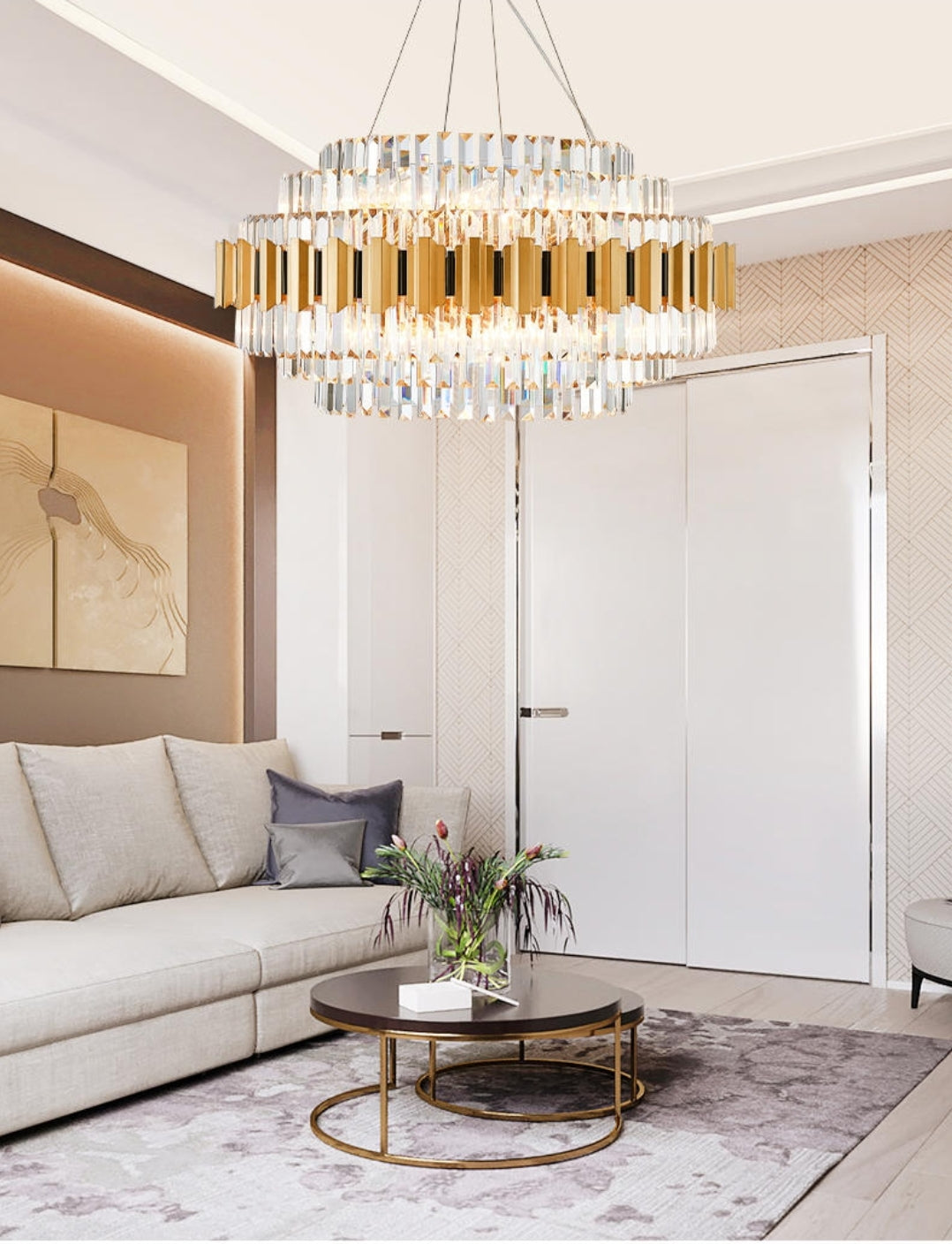 Sphere Gold Crystal Chandeliers-Round/Rectangle - Reflect Lighting