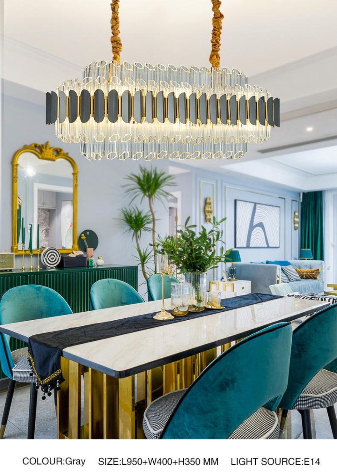 Gary & Gold Cylinder Crystal Chandelier-Round/Rectangle - Reflect Lighting