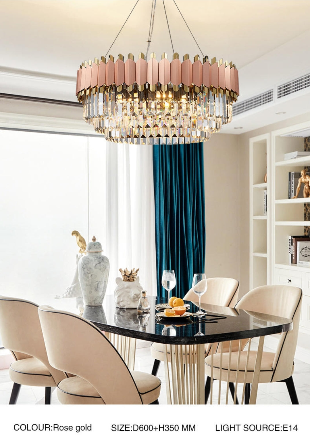 Rose Gold Crystal Chandeliers-Round/Rectangle - Reflect Lighting