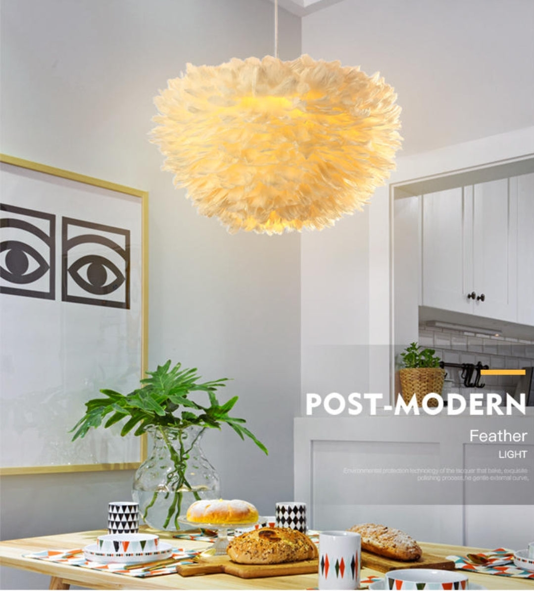 Ivory Feather Round Pendant Light - Reflect Lighting