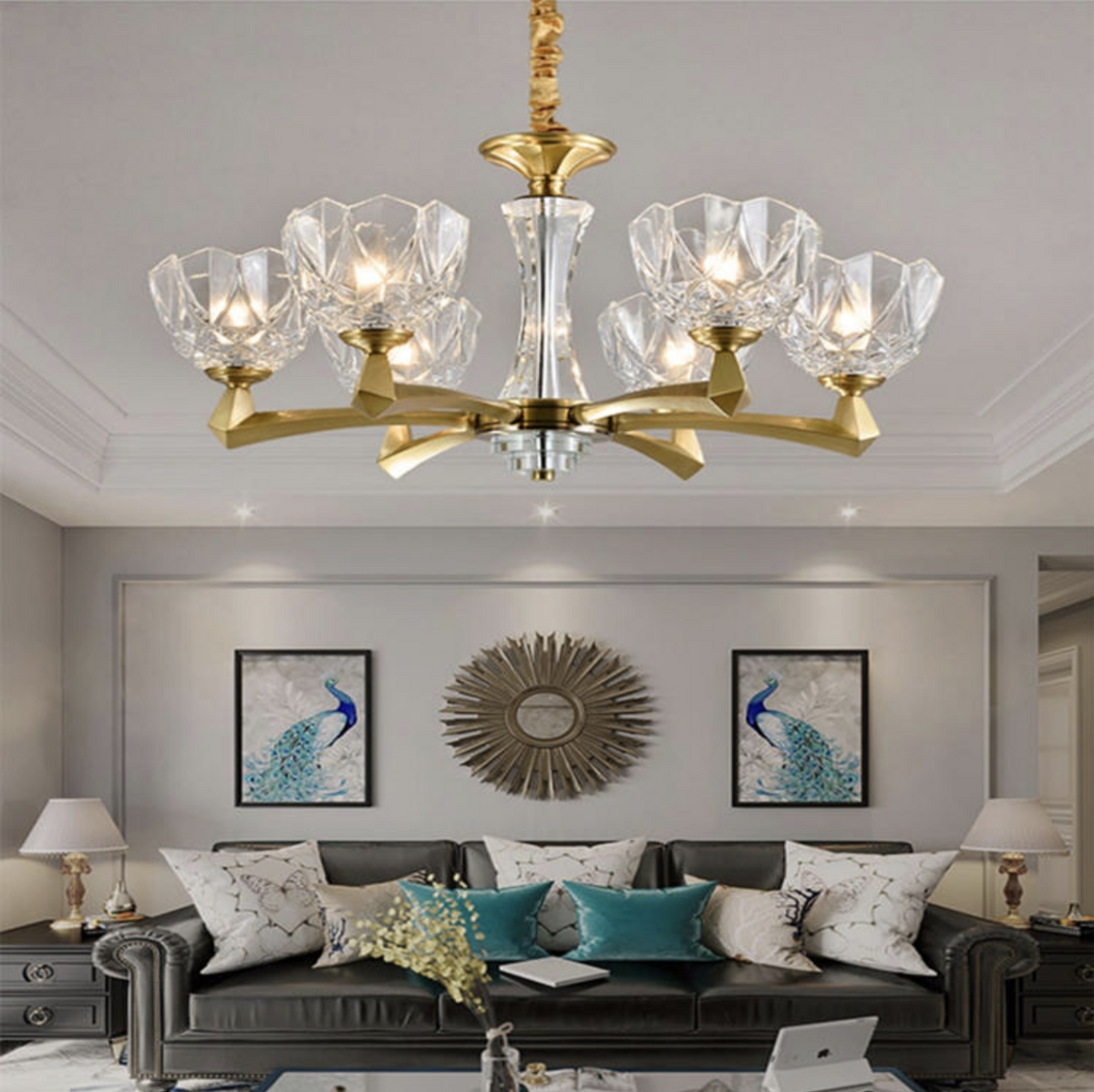 Sanne Barium Copper Crystal Chandelier - Reflect Lighting