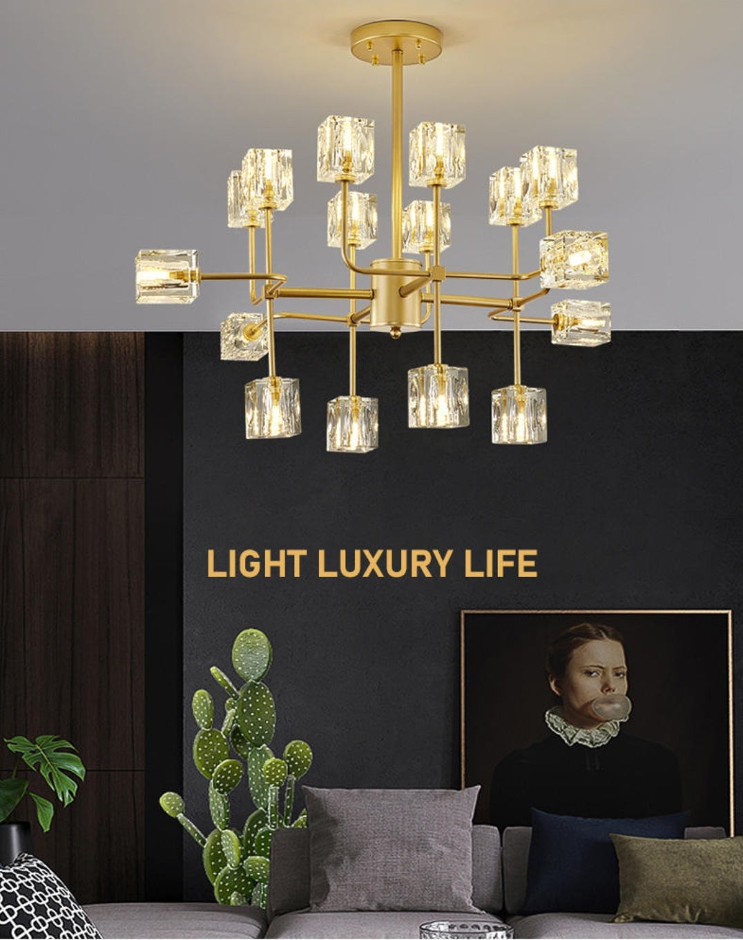 Golden Ice Cube Crystal Chandelier - Reflect Lighting