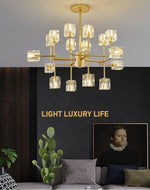 Golden Ice Cube Crystal Chandelier - Reflect Lighting
