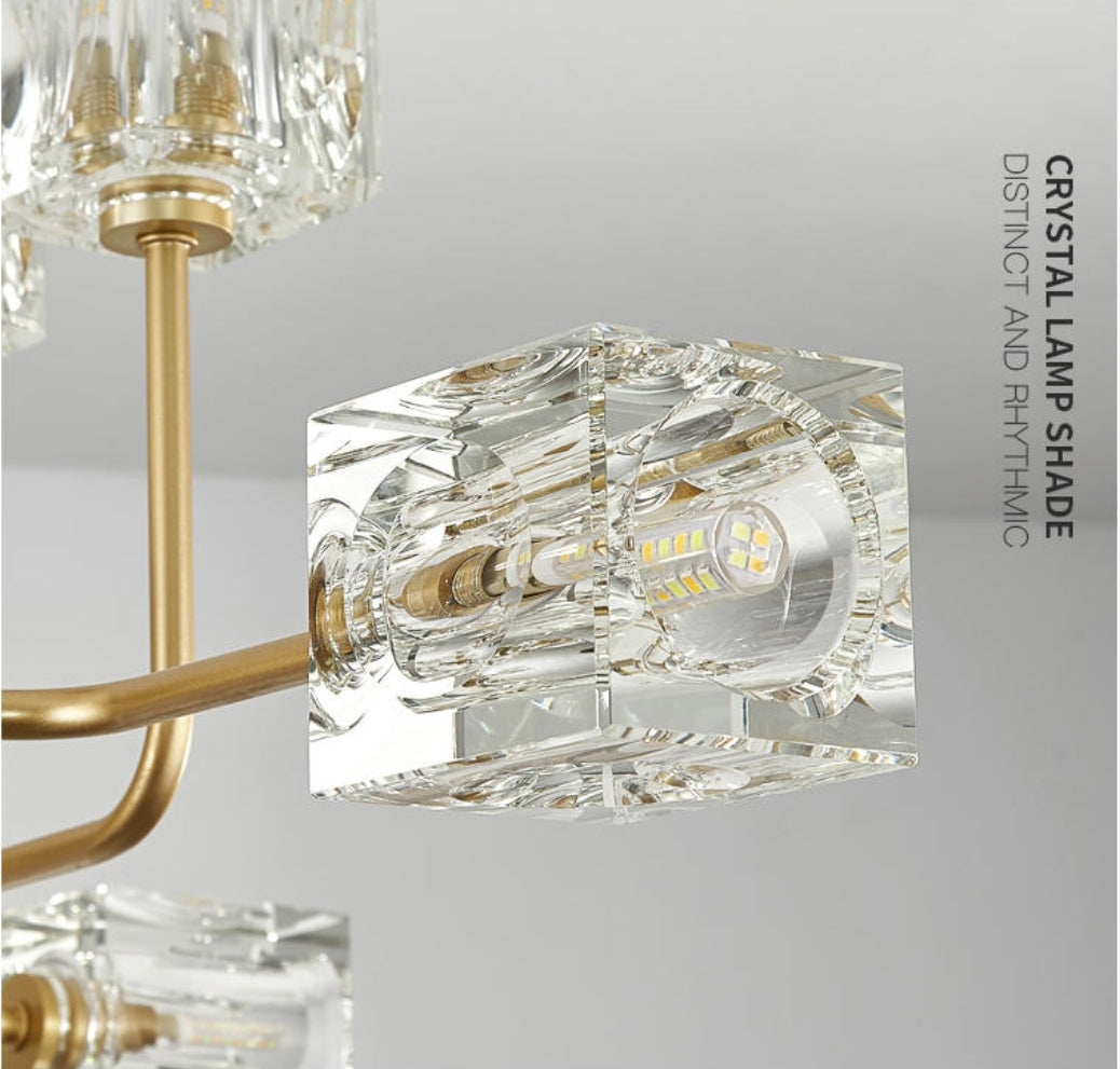 Golden Ice Cube Crystal Chandelier - Reflect Lighting