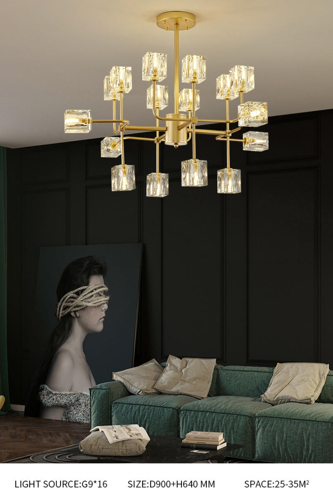 Golden Ice Cube Crystal Chandelier - Reflect Lighting