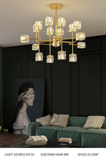 Golden Ice Cube Crystal Chandelier - Reflect Lighting
