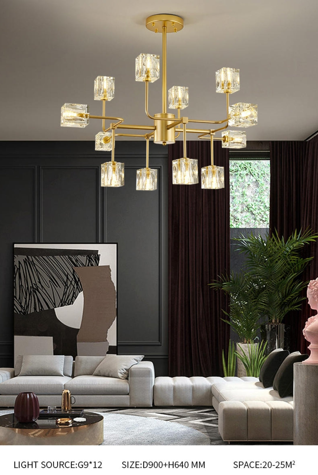 Golden Ice Cube Crystal Chandelier - Reflect Lighting
