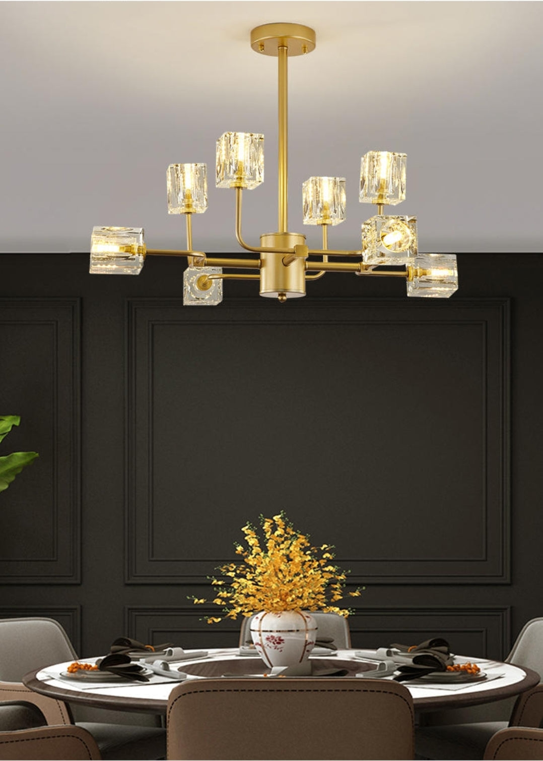 Golden Ice Cube Crystal Chandelier - Reflect Lighting