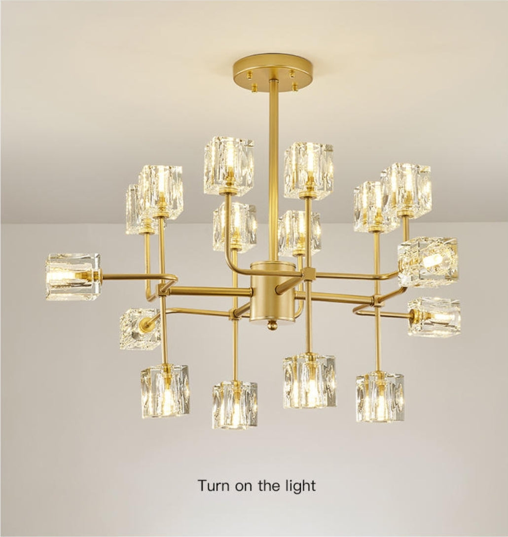 Golden Ice Cube Crystal Chandelier - Reflect Lighting