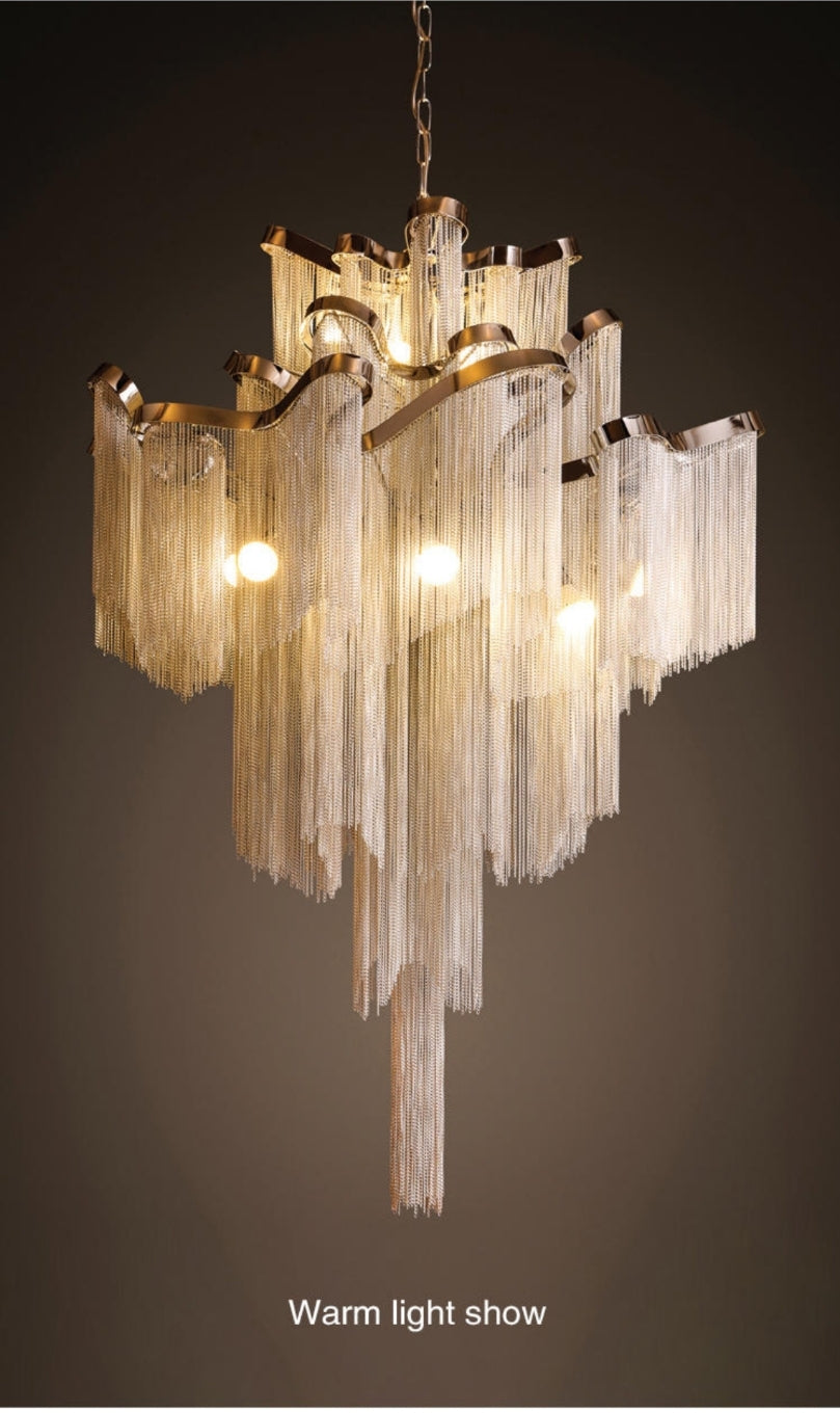 Iron Large Long Metal Chandelier-Gold/Chrome - Reflect Lighting