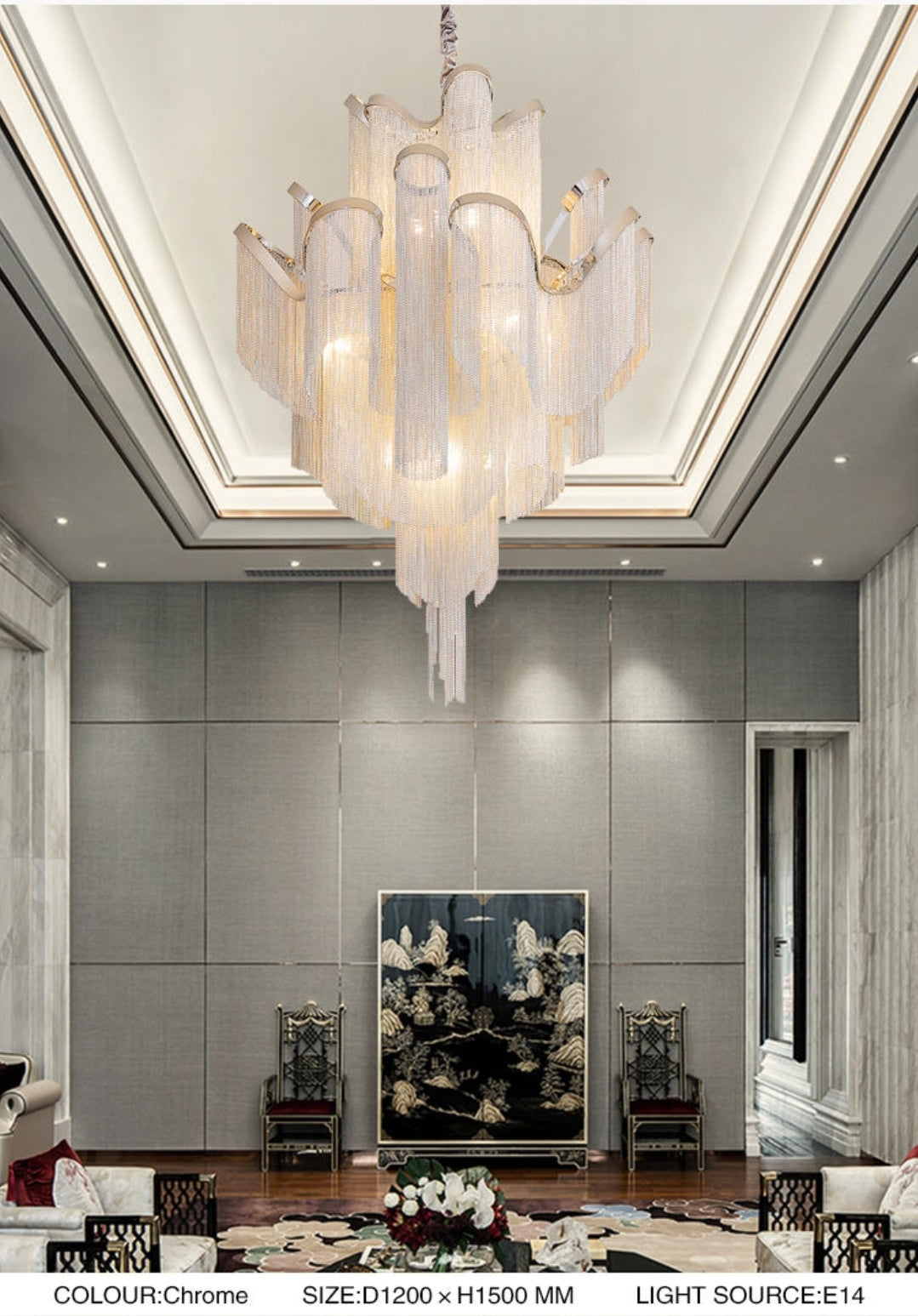 Iron Large Long Metal Chandelier-Gold/Chrome - Reflect Lighting