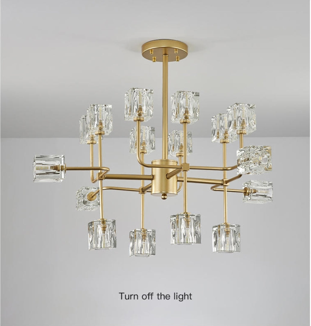 Golden Ice Cube Crystal Chandelier - Reflect Lighting