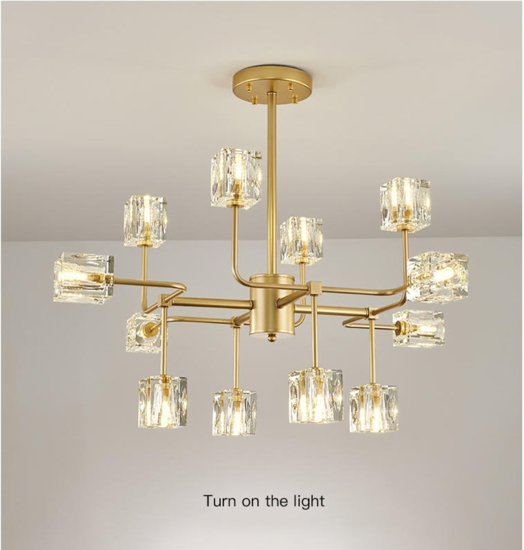 Golden Ice Cube Crystal Chandelier - Reflect Lighting