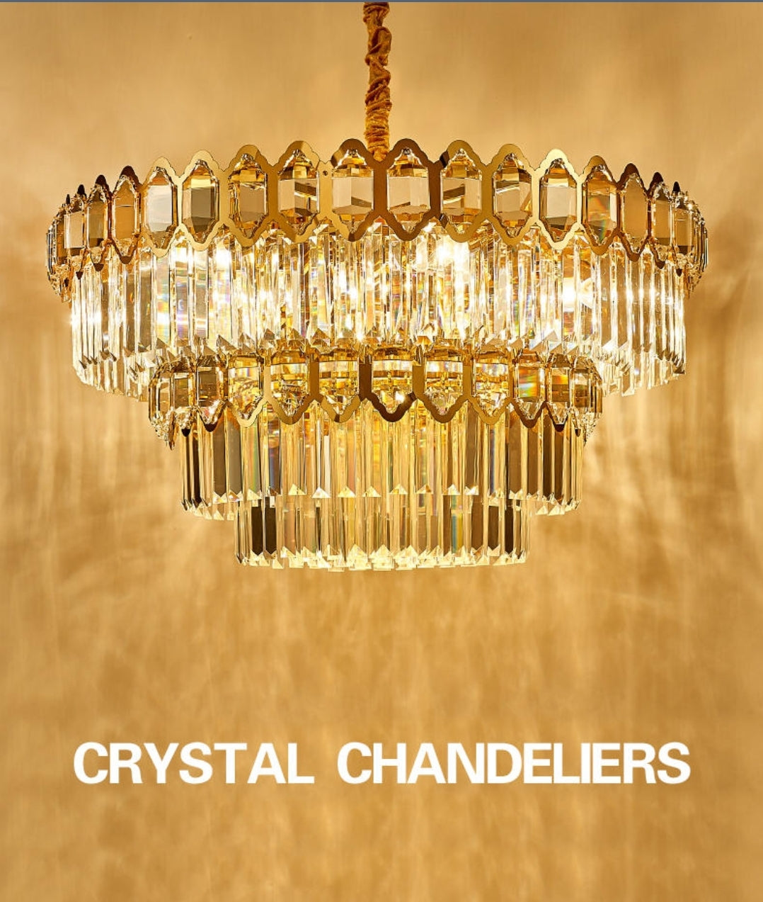 Walden Gold Crystal Chandelier-Round/Rectangle - Reflect Lighting