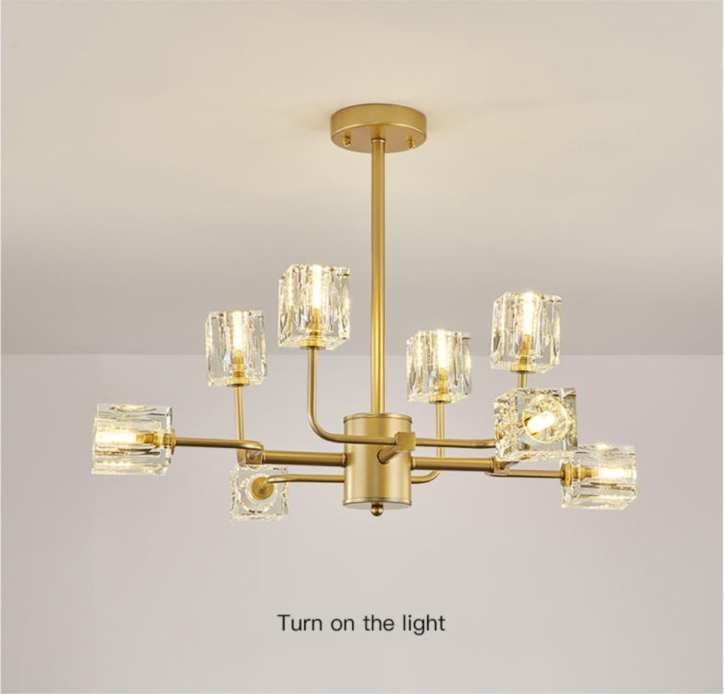 Golden Ice Cube Crystal Chandelier - Reflect Lighting