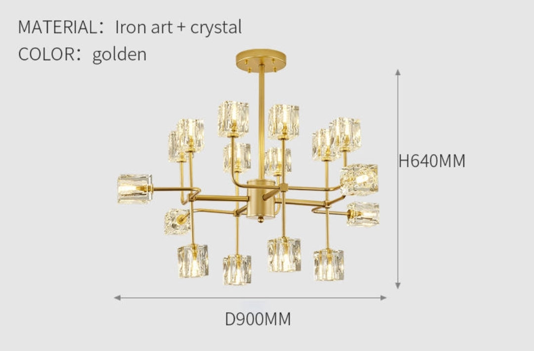 Golden Ice Cube Crystal Chandelier - Reflect Lighting