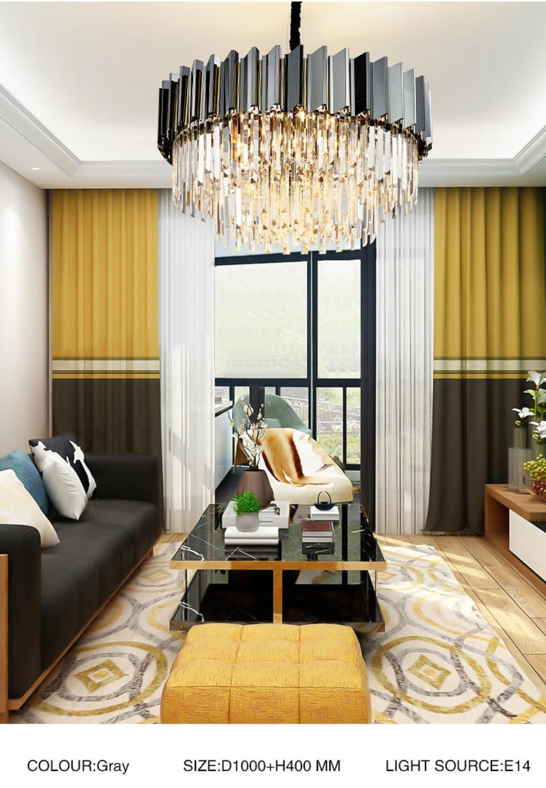 Pyrite Grey Crystal Chandelier -Round/Rectangle - Reflect Lighting