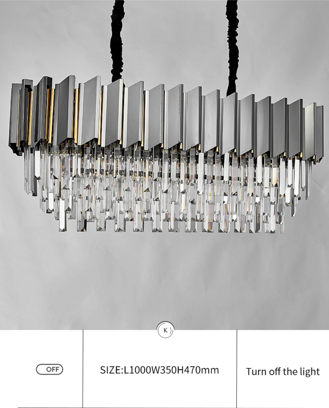 Pyrite Grey Crystal Chandelier -Round/Rectangle - Reflect Lighting