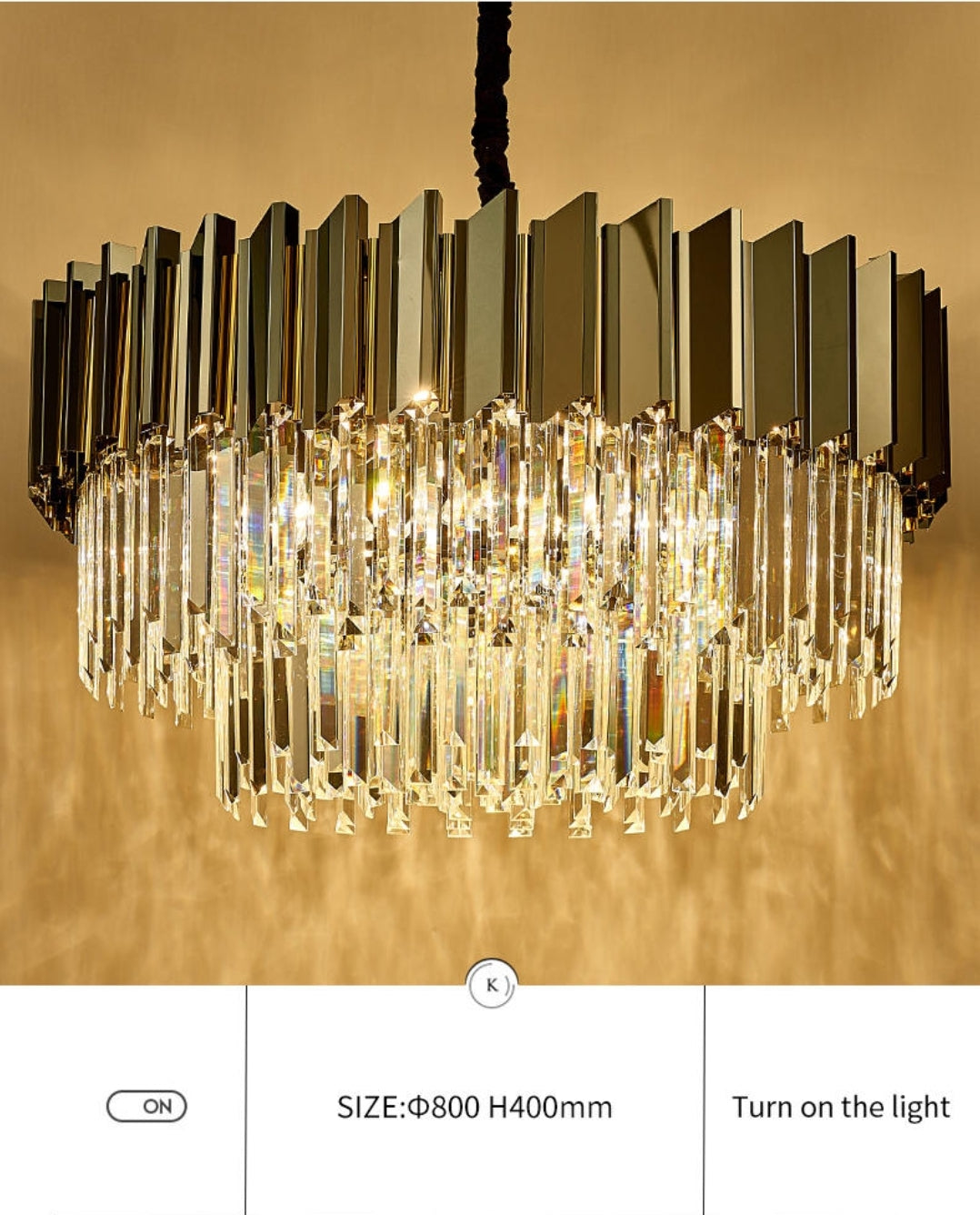 Pyrite Grey Crystal Chandelier -Round/Rectangle - Reflect Lighting