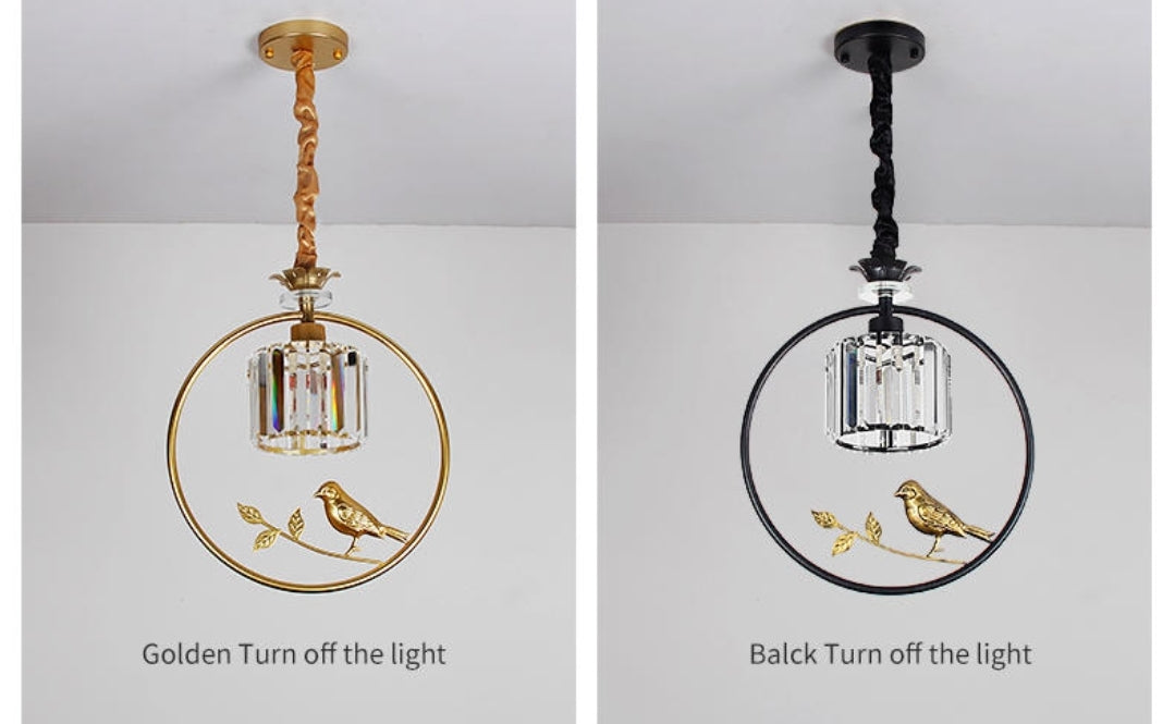 Round Crystal Thrush (Bird) Pendant Light-Gold/Black - Reflect Lighting