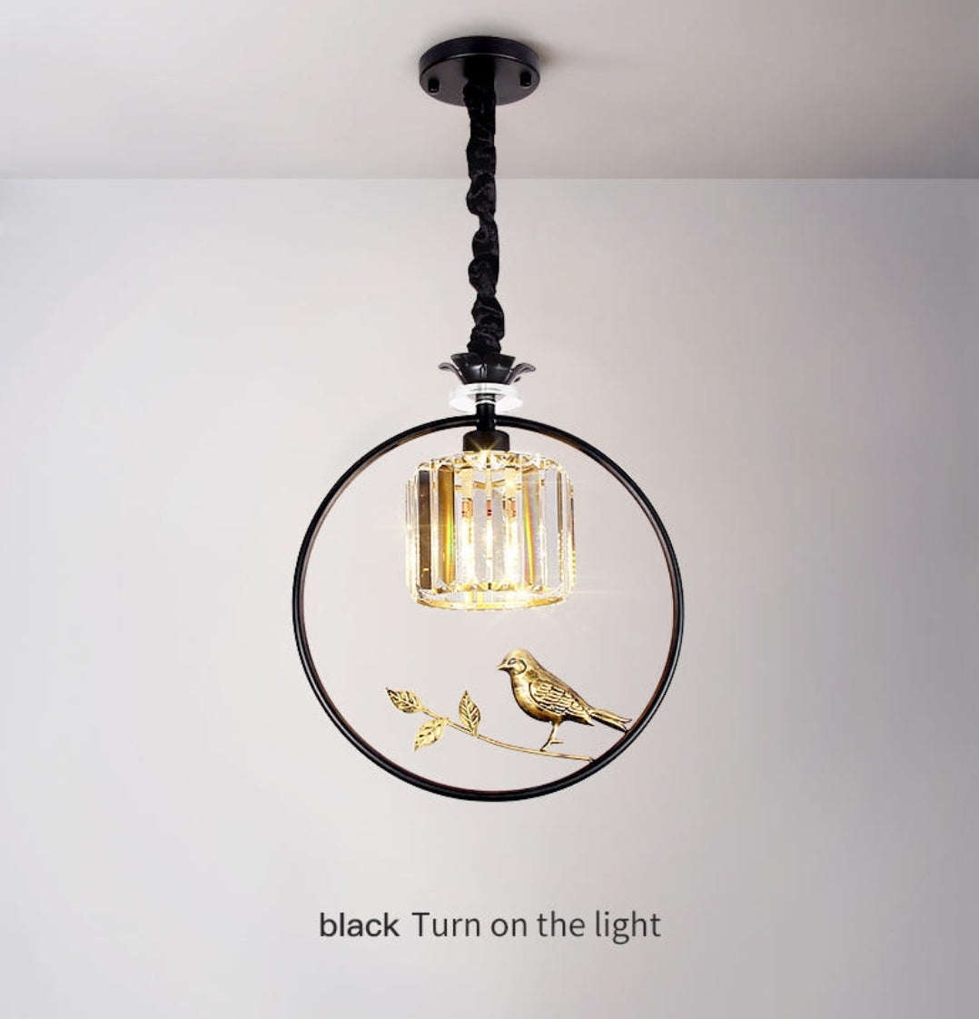 Round Crystal Thrush (Bird) Pendant Light-Gold/Black - Reflect Lighting