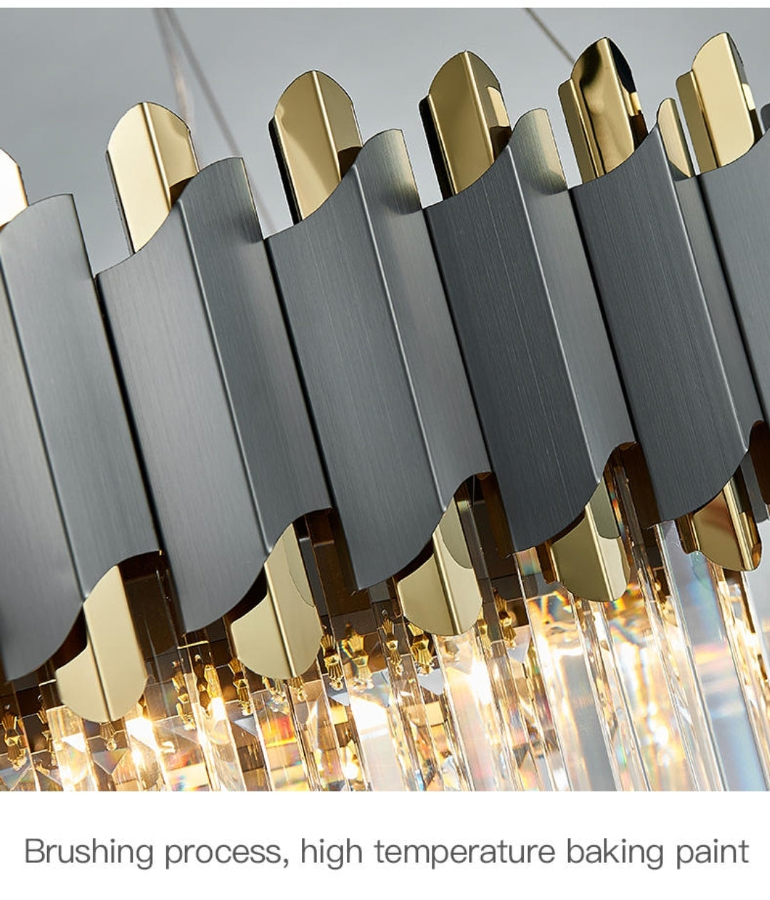 Gray & Gold Crystal Chandeliers-Round/Rectangle - Reflect Lighting