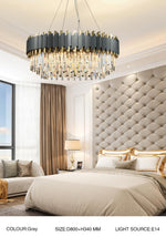 Gray & Gold Crystal Chandeliers-Round/Rectangle - Reflect Lighting