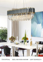 Gray & Gold Crystal Chandeliers-Round/Rectangle - Reflect Lighting