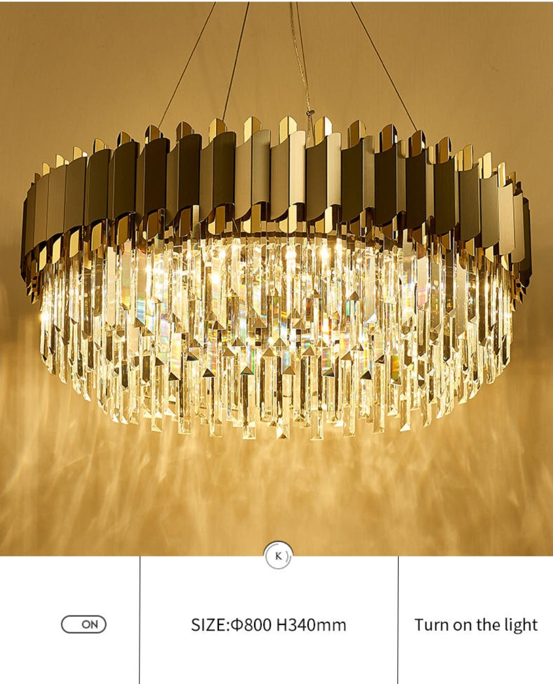 Gray & Gold Crystal Chandeliers-Round/Rectangle - Reflect Lighting