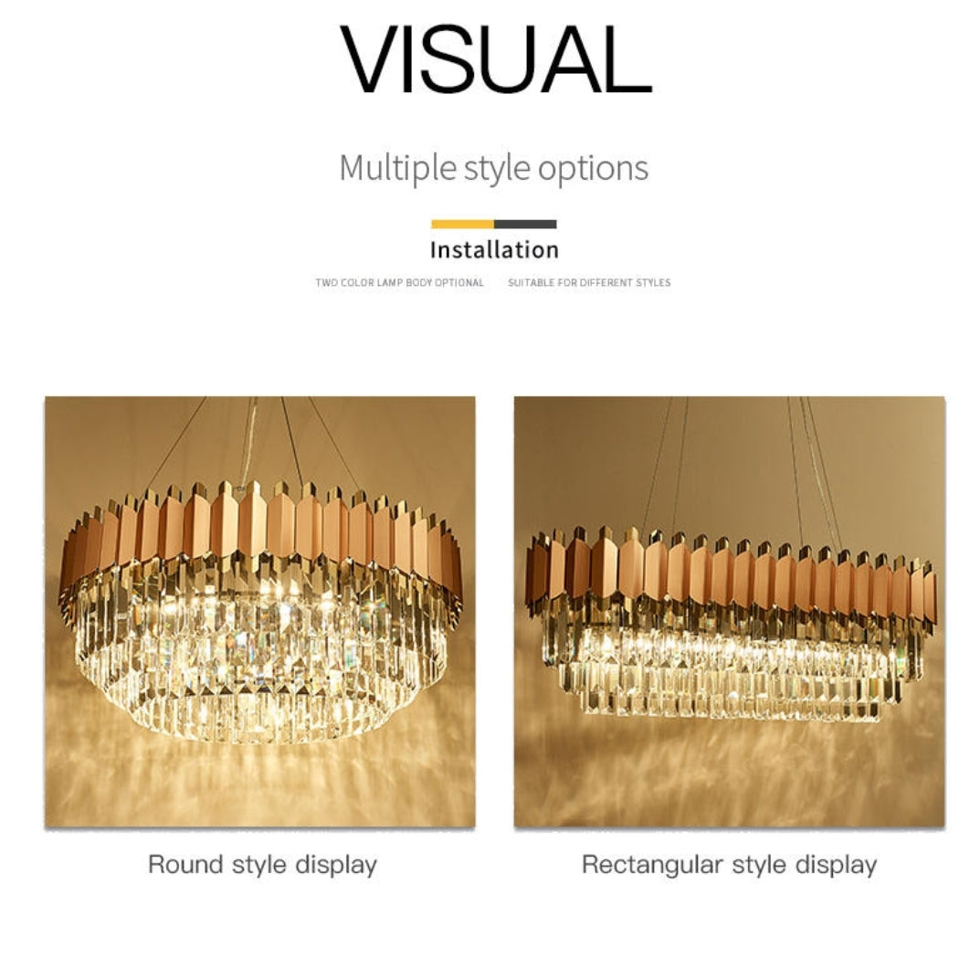 Rose Gold Crystal Chandeliers-Round/Rectangle - Reflect Lighting