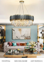 Gray & Gold Crystal Chandeliers-Round/Rectangle - Reflect Lighting