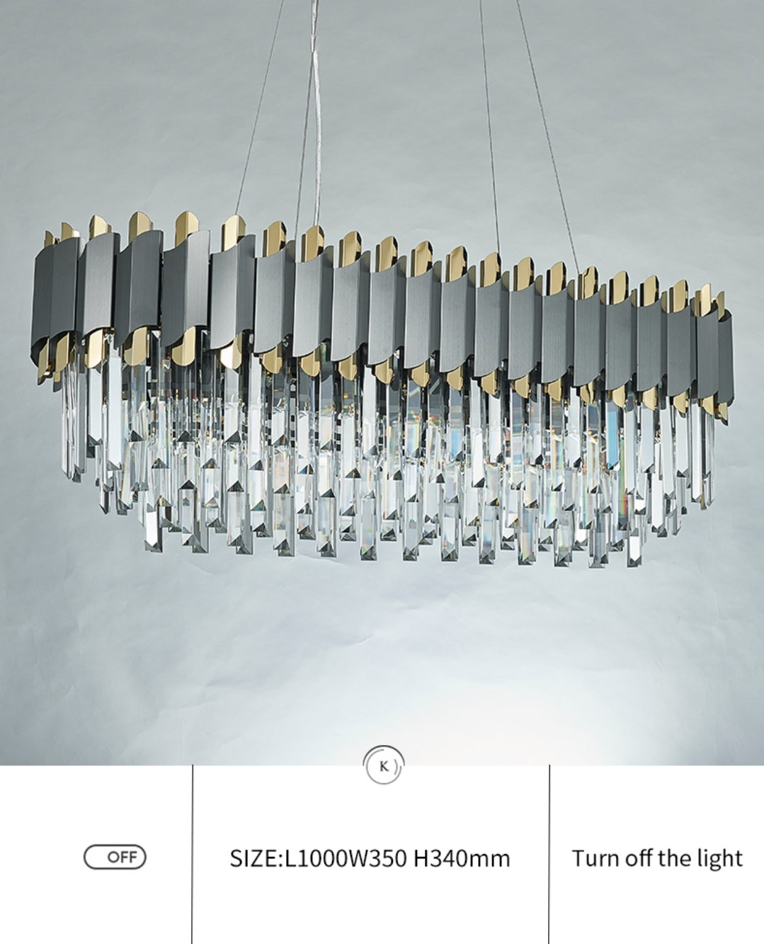 Gray & Gold Crystal Chandeliers-Round/Rectangle - Reflect Lighting