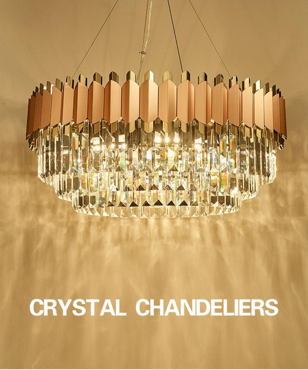 Rose Gold Crystal Chandeliers-Round/Rectangle - Reflect Lighting