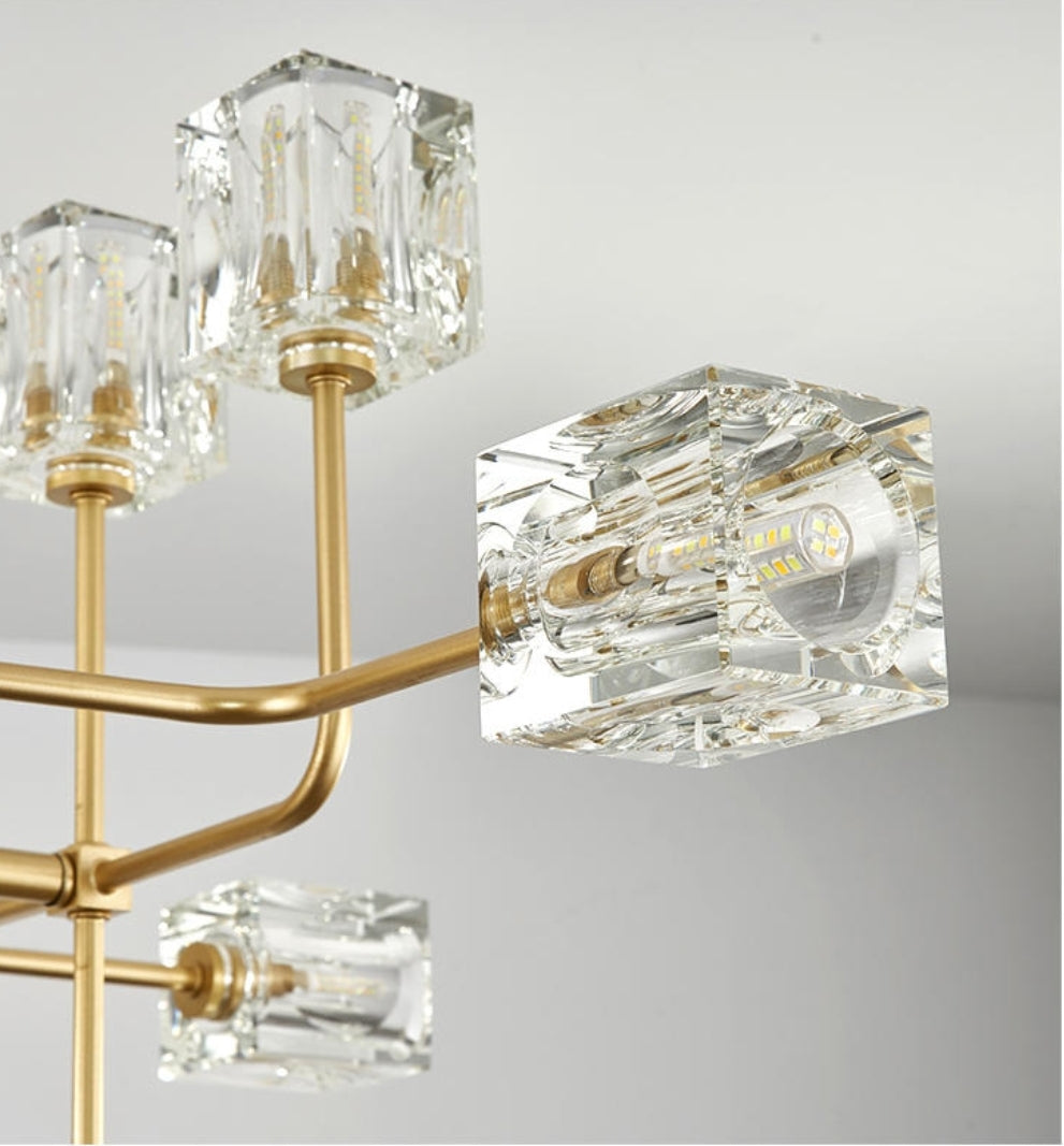 Golden Ice Cube Crystal Chandelier - Reflect Lighting