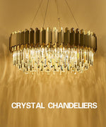 Gray & Gold Crystal Chandeliers-Round/Rectangle - Reflect Lighting