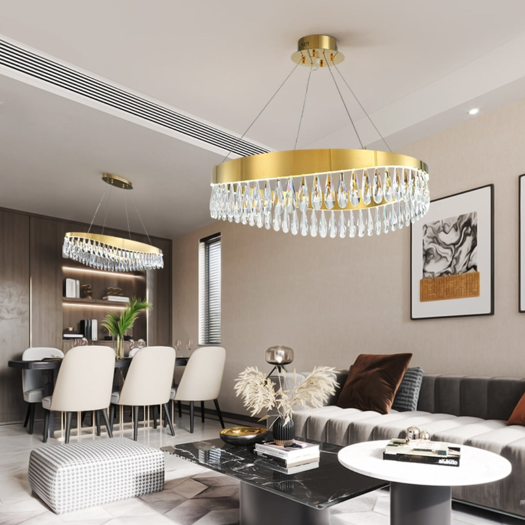 Gold Crystal Tassel LED Chandelier-Round/Rectangle - Reflect Lighting
