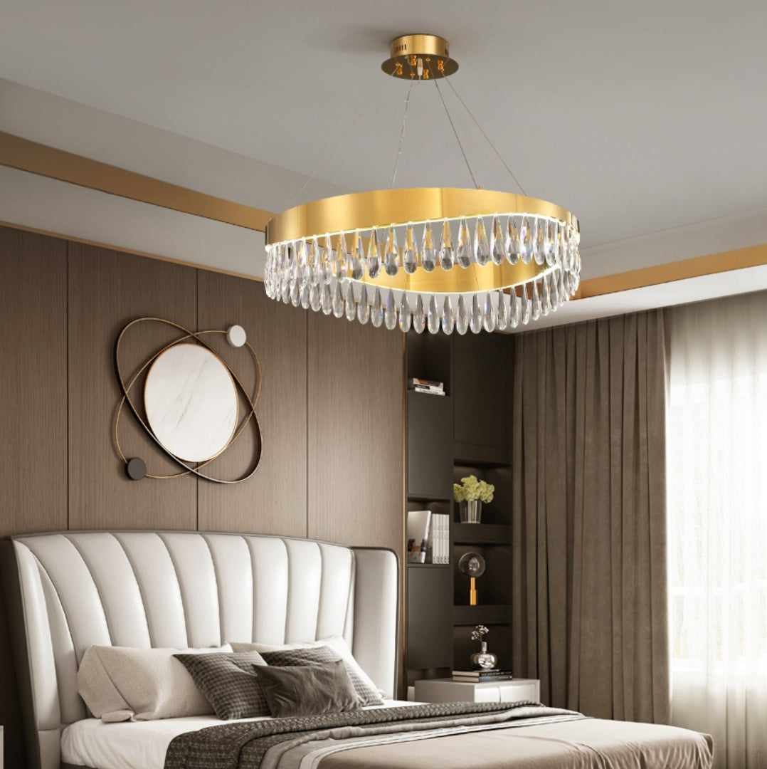 Gold Crystal Tassel LED Chandelier-Round/Rectangle - Reflect Lighting