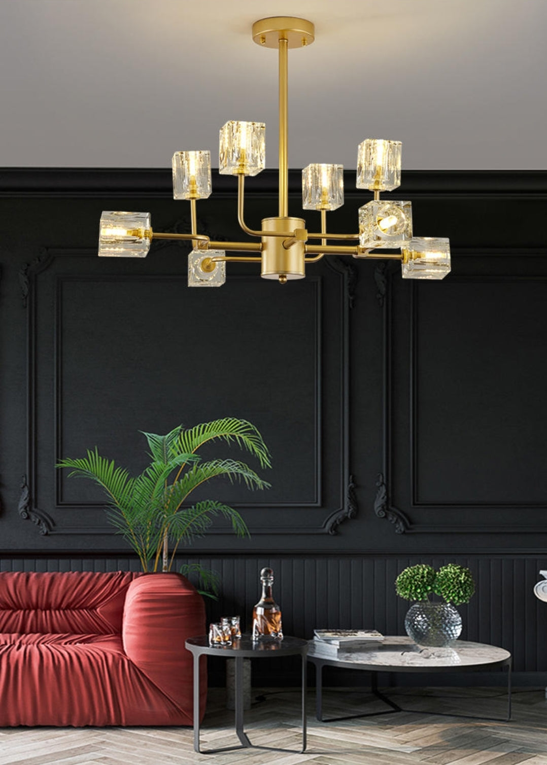 Golden Ice Cube Crystal Chandelier - Reflect Lighting