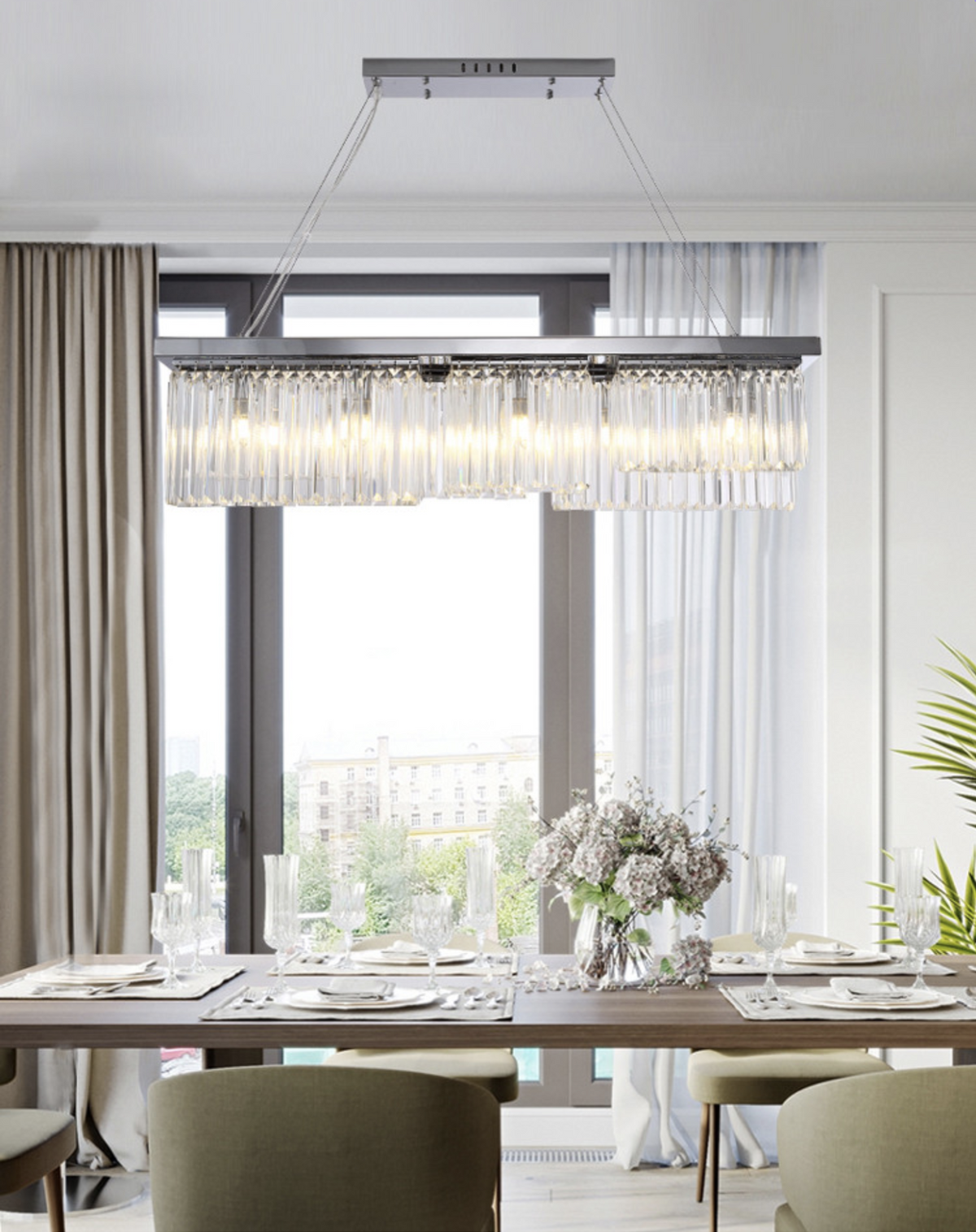 Chrome Rectangle Crystal Chandelier