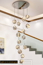 Balle Be Crystal Ball Staircase Chandelier- Smokey Grey/Cognac - Reflect Lighting