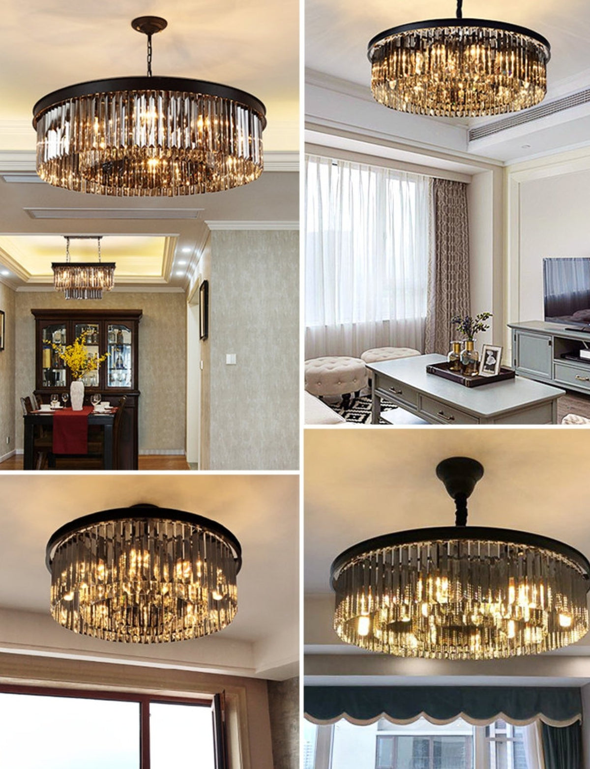 Smoke Grey Circular Crystal Flat Chandelier - Reflect Lighting