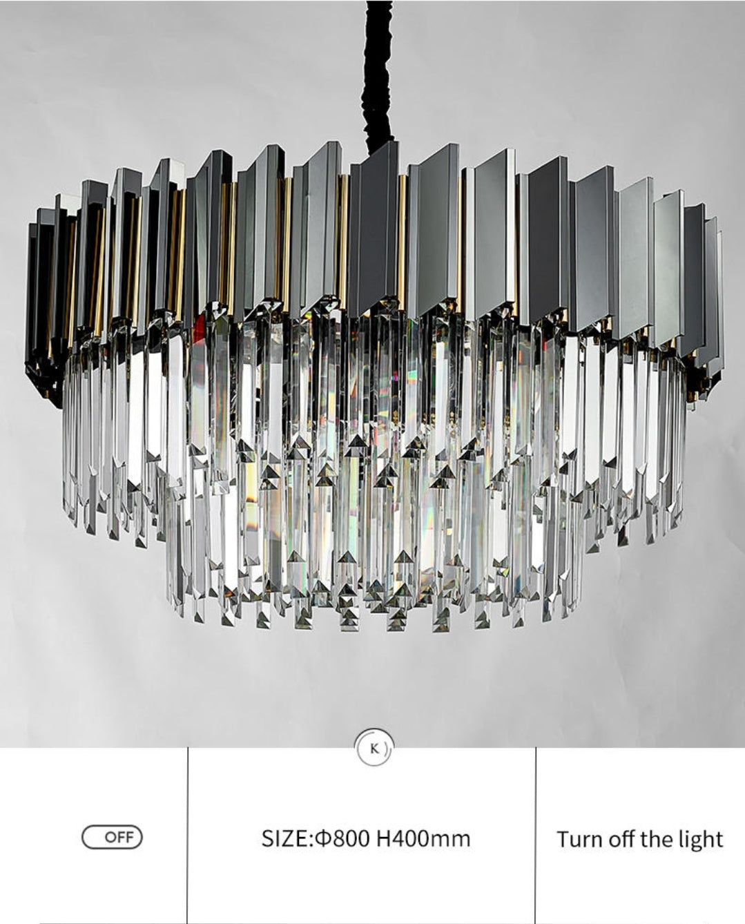 Pyrite Grey Crystal Chandelier -Round/Rectangle - Reflect Lighting