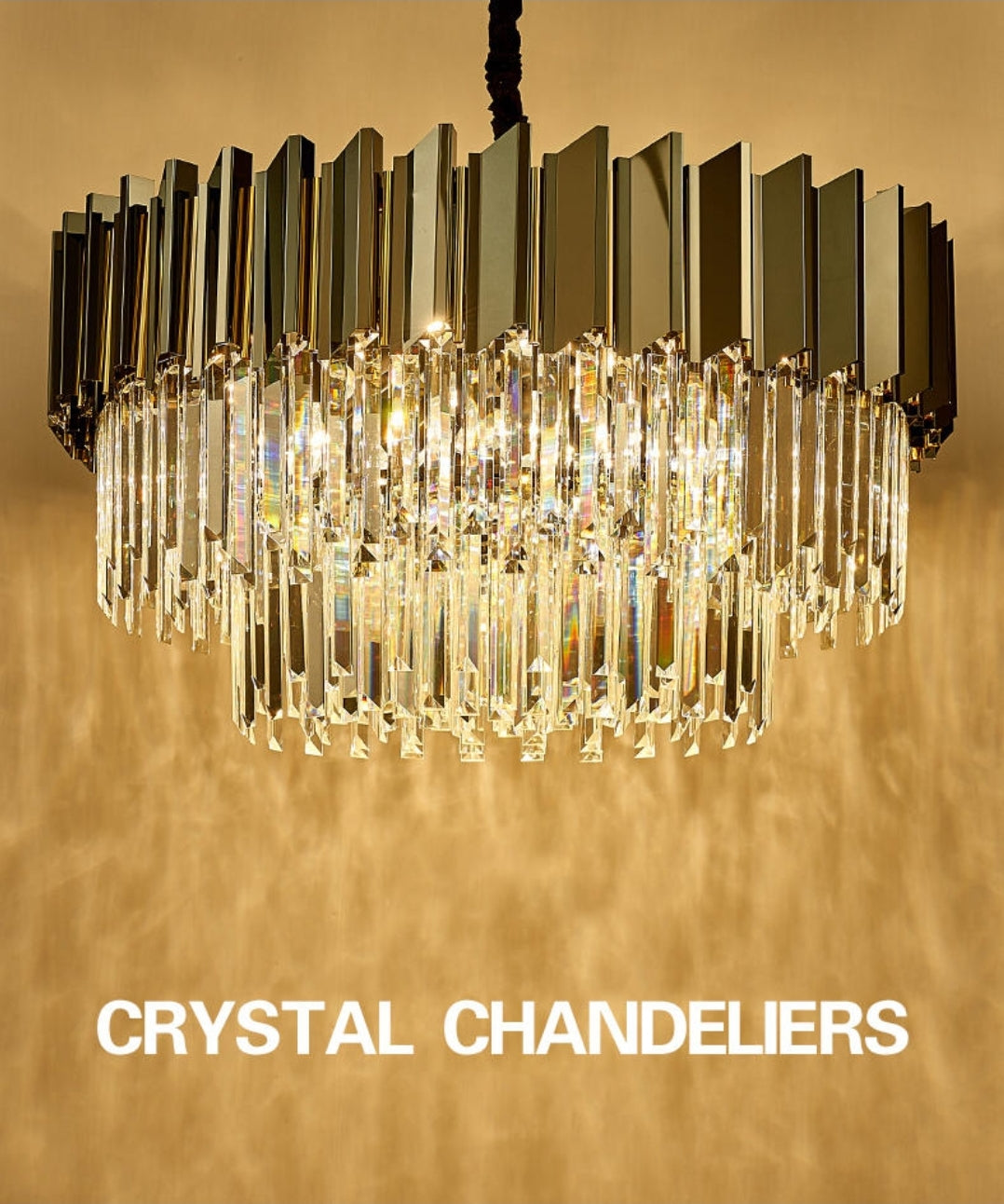 Pyrite Grey Crystal Chandelier -Round/Rectangle - Reflect Lighting