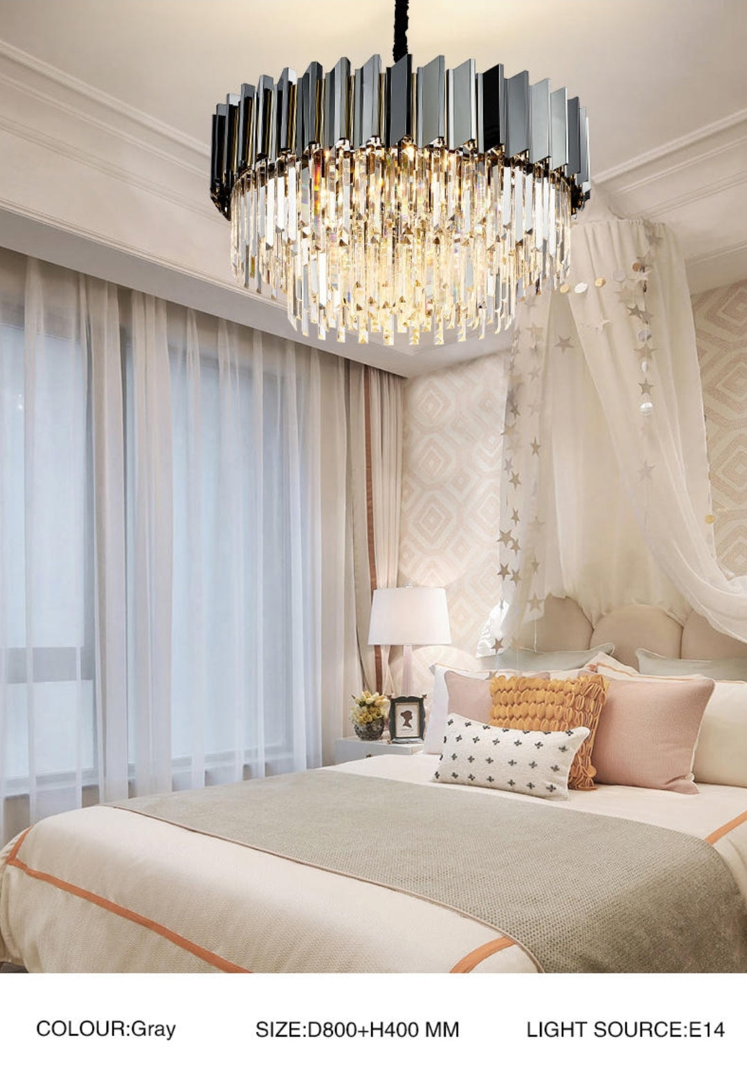 Pyrite Grey Crystal Chandelier -Round/Rectangle - Reflect Lighting