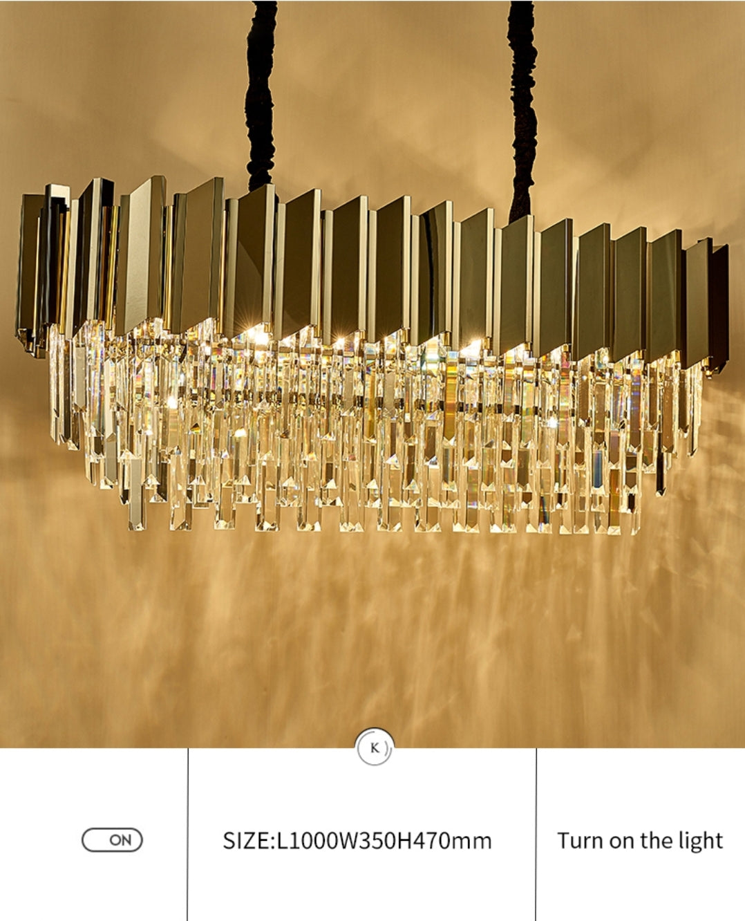 Pyrite Grey Crystal Chandelier -Round/Rectangle - Reflect Lighting