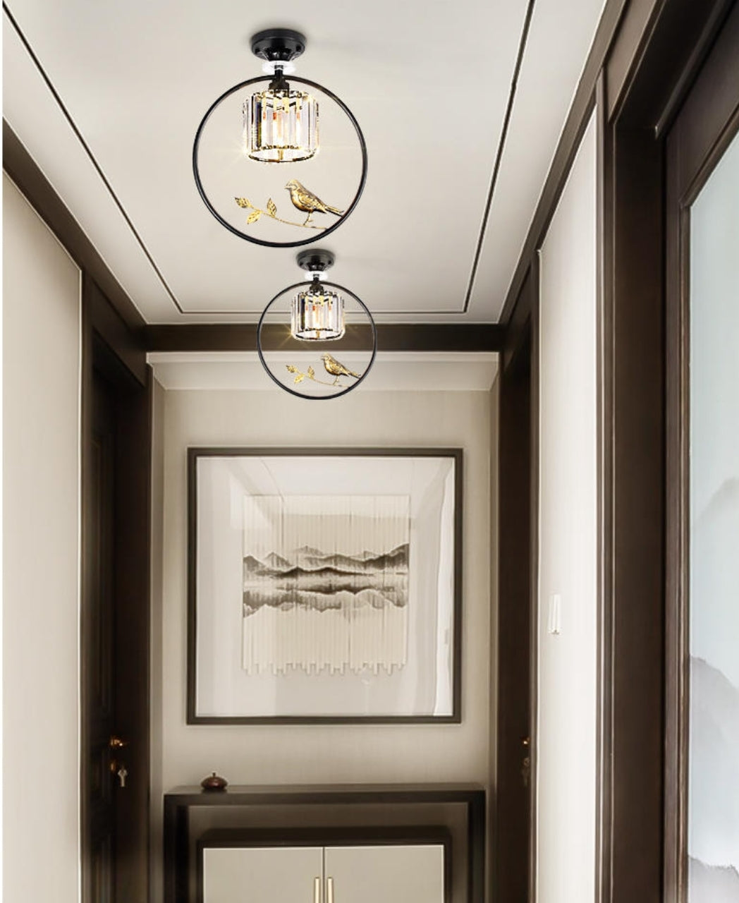 Round Crystal Thrush (Bird) Pendant Light-Gold/Black - Reflect Lighting