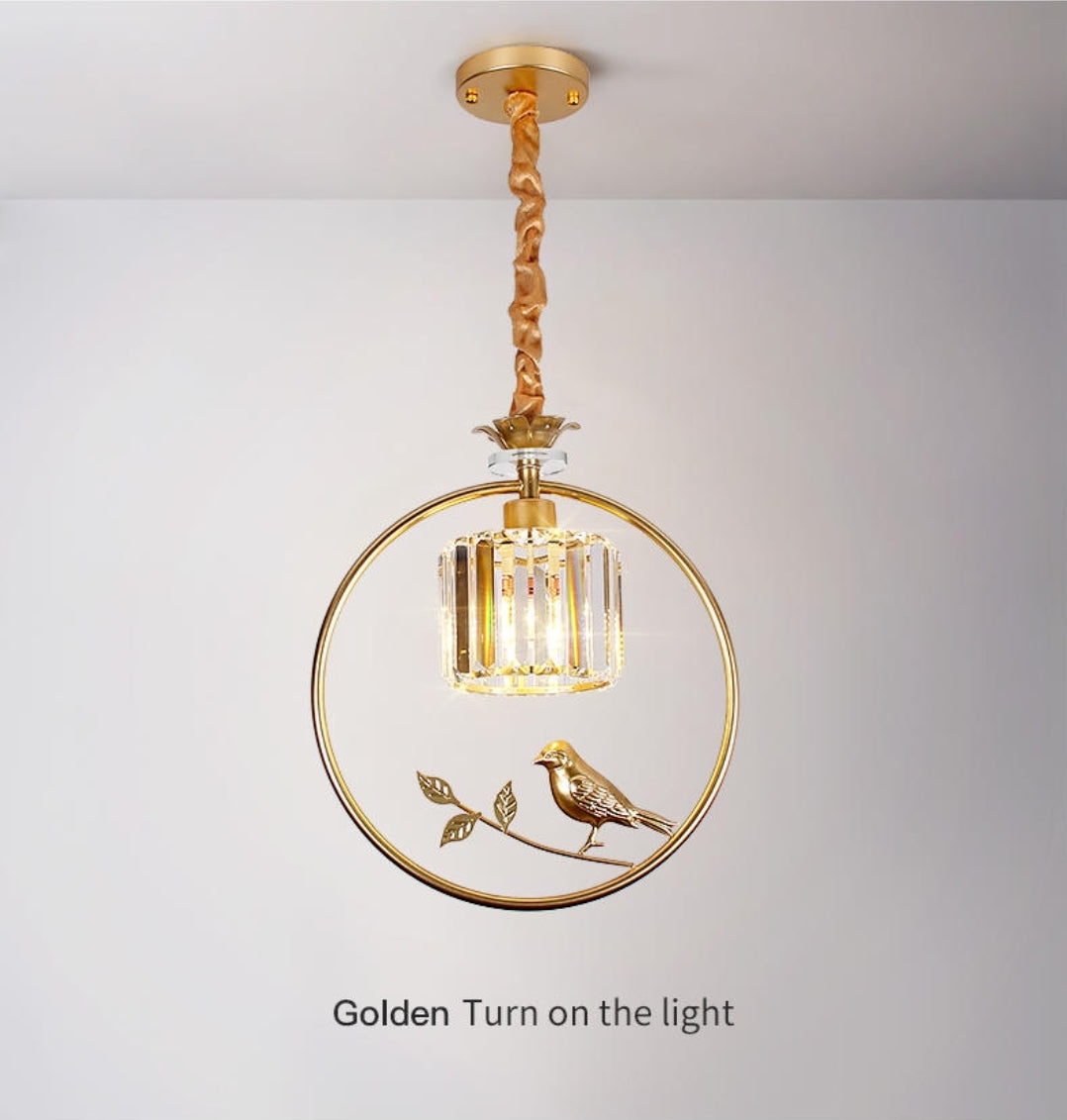 Round Crystal Thrush (Bird) Pendant Light-Gold/Black - Reflect Lighting
