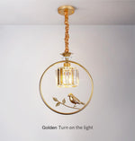 Round Crystal Thrush (Bird) Pendant Light-Gold/Black - Reflect Lighting